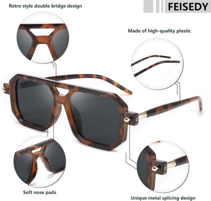 FEISEDY Vintage Square 70s Flat Aviator Sunglasses Women Men Classic Retro Stylish Frame UV400 Sunglasses B2622 - Image 4
